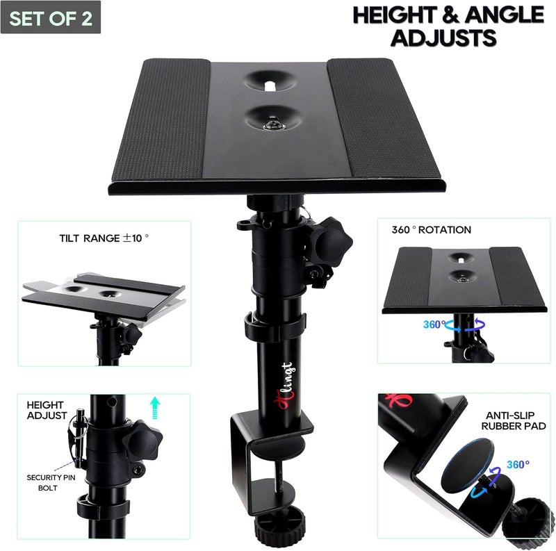 Tlingt Support Tlingt Studio Monitor and Speaker Stand Pair, Clamp-on Desk Speaker Stand, 9.5"x 8.9" Metal Tray, -10° to +10° Tilt Angle, Fits for Wide Range of Monitor Speakers, Bookshelf Speakers, Laptops. - Image 3